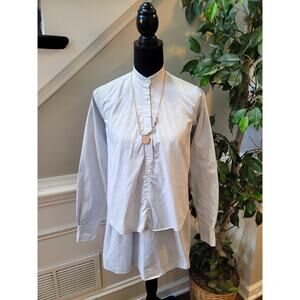 Ann Mashburn Popover Tunic Bib Shirt Women's Small White 100% Cotton